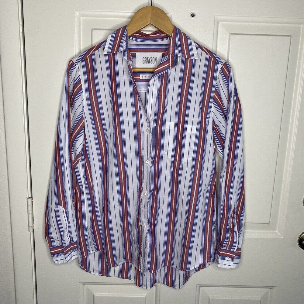 Women's Grayson 'The Hero' Button Up Striped Shirt Red/White/Blue. Sz 2 Or Small